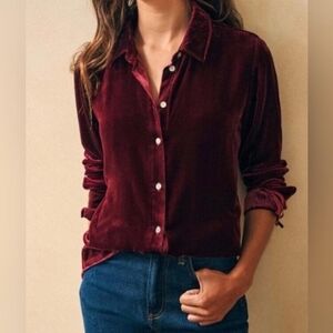 Faherty Women's Genevieve Stretch Silk Velvet shirt Burgundy Size S